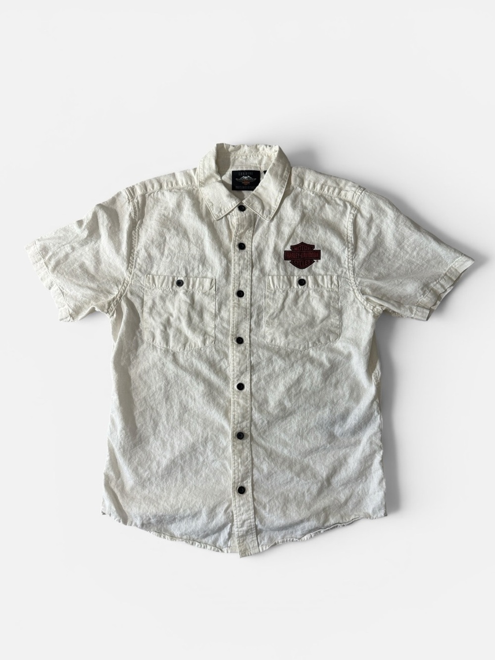 Harley Davidson mens M Medium white linen blend button up casual shirt EUC